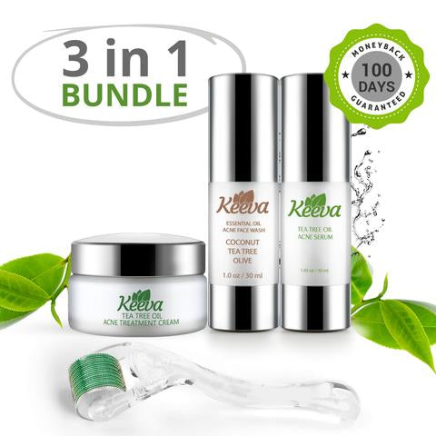 Ultimate Acne Kit (3 in 1) - Keeva’s ORIGINAL Tea Tree Oil Acne Formula. Comes with Face Wash, Acne Cream, and Acne Serum!