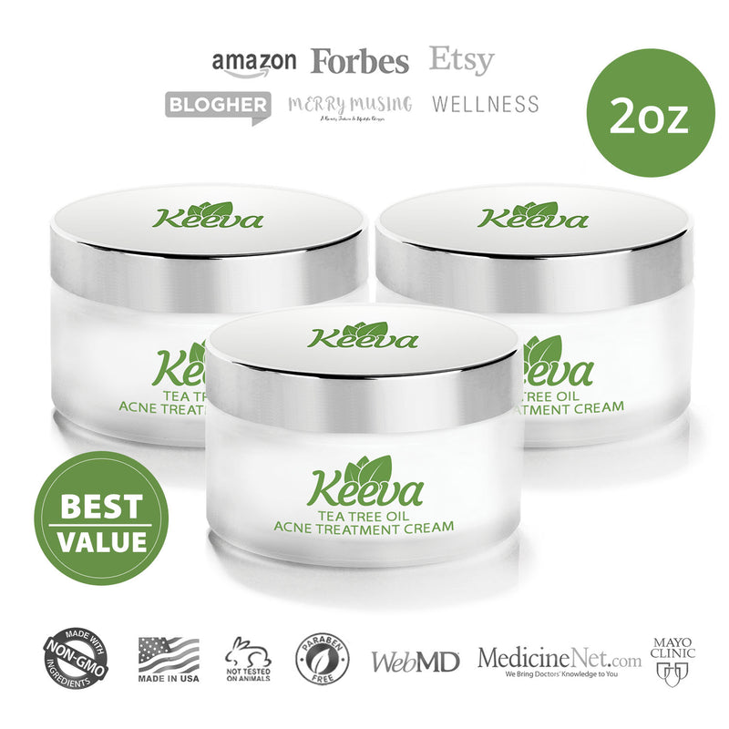 3 Pack of 2oz Jars of Keeva's ORIGINAL Tea Tree Oil Acne Treatment